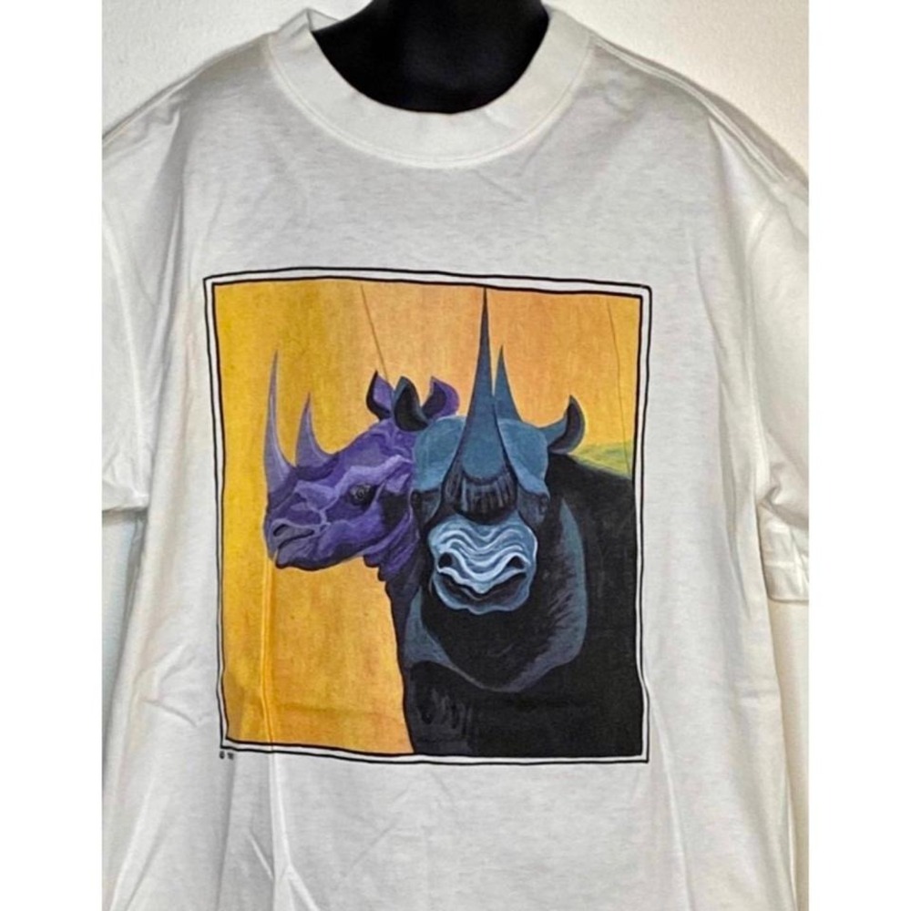 Retro 1997 Lands End Rhino Painting‎ Tee Shirt
